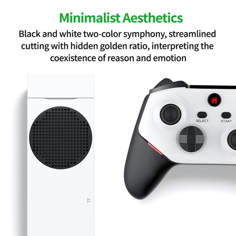 White game console with circular speaker grille and a black-and-white controller