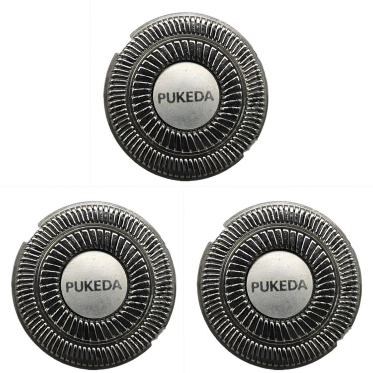 PUKEDA replacement shaver foil head, three circular blades shown from the front