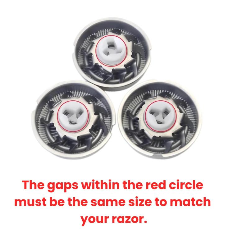 PUKEDA shaver head foils with red-circle sizing gaps for razor alignment