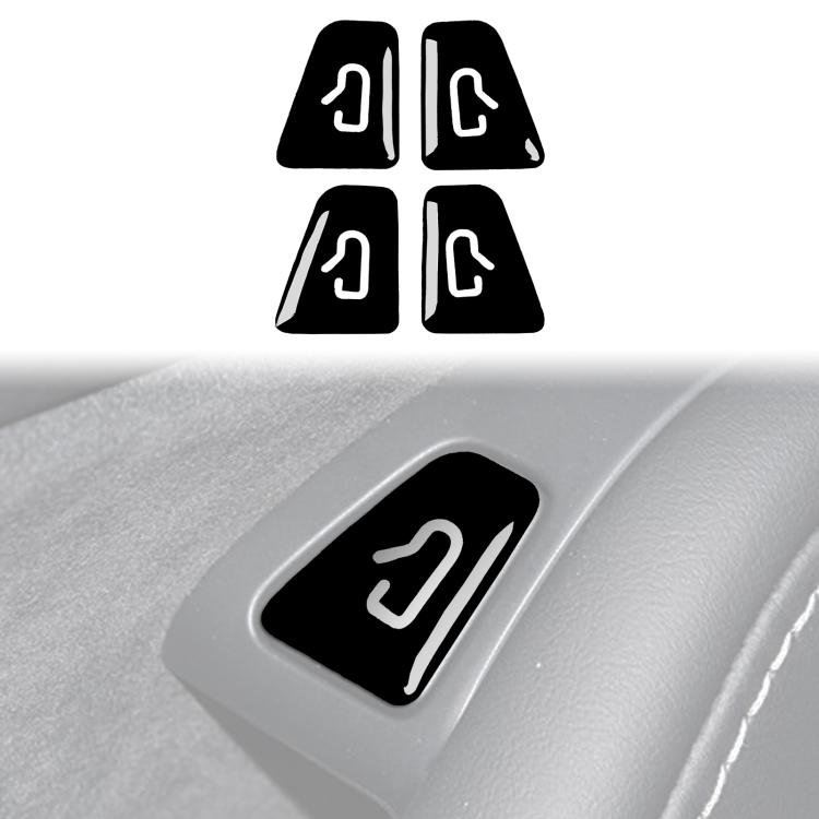 Installed door switch sticker with black base and white arrow icon on dashboard