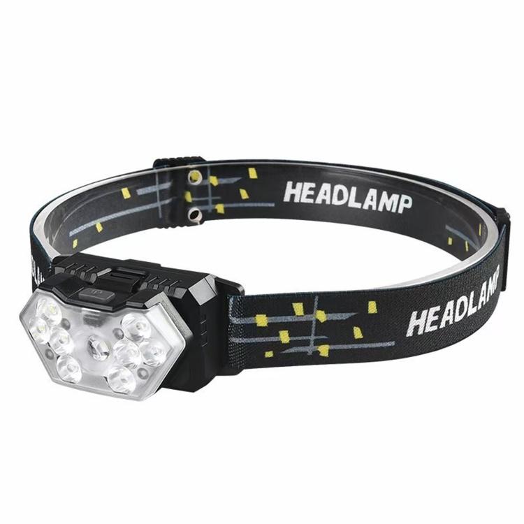 Black COB LED headlamp with front light array and adjustable elastic head strap