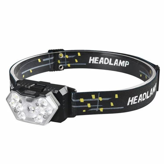 GY26 9LED Smart Motion-Sensor Headlamp, Outdoor COB Red Warning Waterproof Night Fishing Light, Rechargeable, Battery
