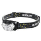Black LED headlamp on elastic strap with front COB light cluster visible