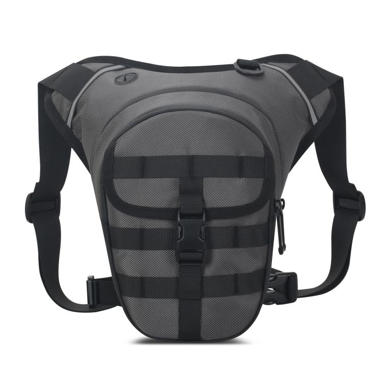 Gray waterproof leg strap waist bag with MOLLE-style front panel and zip pocket