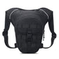 Black waterproof leg strap waist bag with MOLLE-style front panel and zip pocket