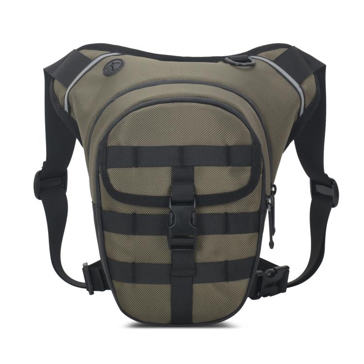 Olive waterproof leg strap waist bag with MOLLE-style front panel and zip pocket