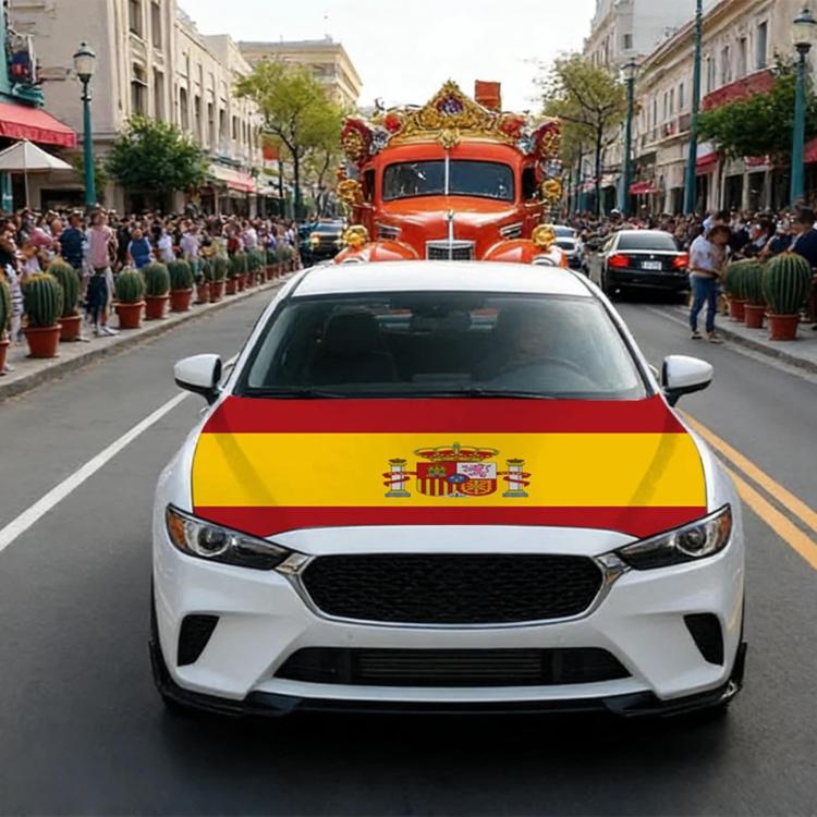 Car front with Spain flag design on hood and windshield