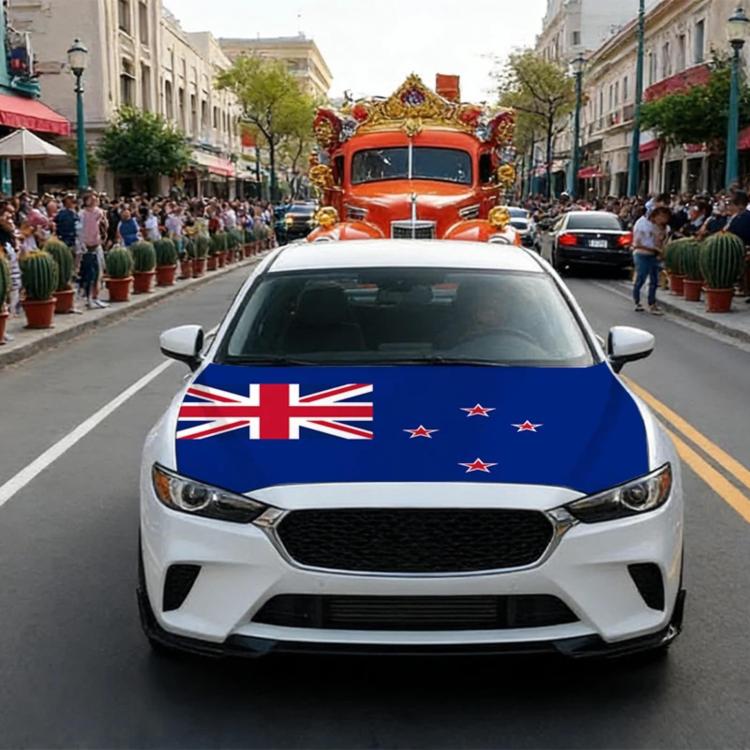 Vehicle front featuring a New Zealand flag graphic across the hood