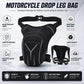 Men's waterproof motorcycle leg bag, black front with dual straps and side buckles.