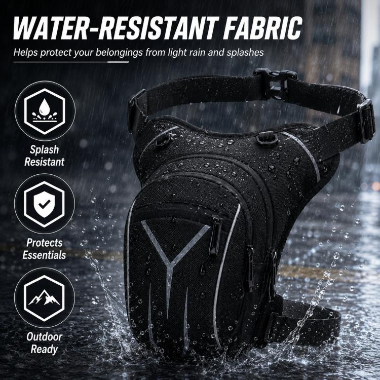 Men's waterproof leg bag, black with front zip pocket and buckle strap