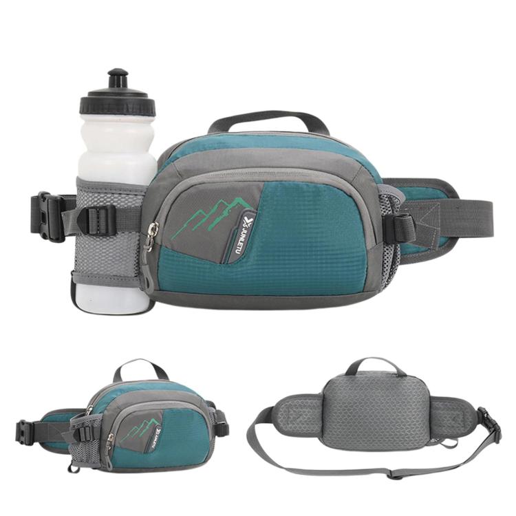 Teal waterproof waist pack with front bottle holder and zippered main compartment