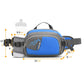 Blue waterproof waist pack with front bottle holder and adjustable waist strap