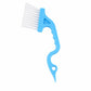 Handheld cleaning brush with blue swan-neck handle and white bristle head