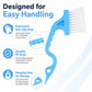 Ergonomic blue cleaning brush with white bristles, non-slip grip and hanging hole
