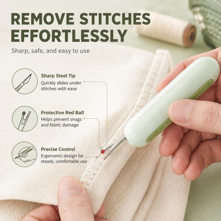 2-in-1 Seam Ripper and Needle Threader, Retractable Stitch Remover Tool for Hand Sewing, Double-Headed Threader & Seam Cutter