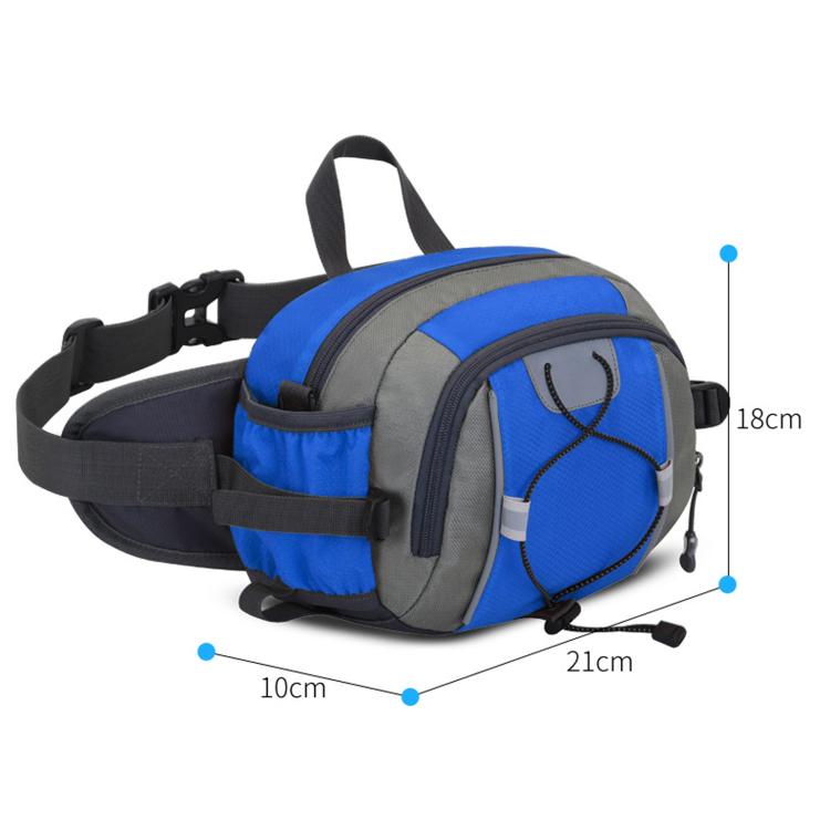 Blue and gray waterproof waist pack with adjustable strap and side zip pocket