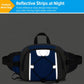 Blue waist pack with reflective strips for safer night walks and runs