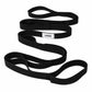 Black loop stretching strap, coiled, with small rectangular logo label