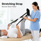 Black stretching strap used for assisted leg stretching, loop ends visible