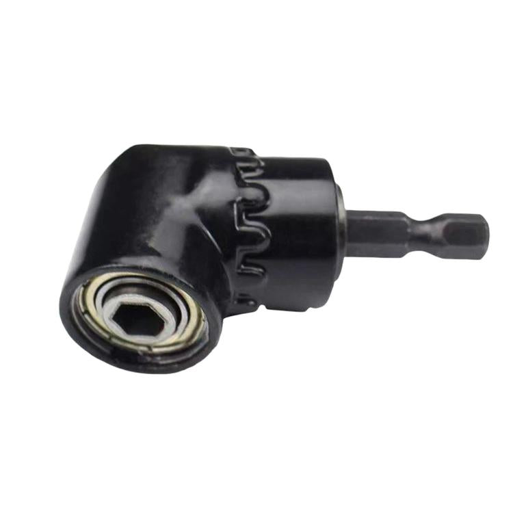 Black 105° right-angle drill adapter with exposed 1/4 in hex socket
