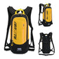 Yellow and black hydration backpack with adjustable shoulder straps and front zipper pocket