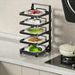 Black 4-tier foldable food prep rack with four shelves for ingredients