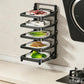 Black 4-tier foldable food prep rack with four trays and raised guard