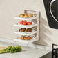 White 4-tier foldable food prep rack with four trays on the countertop