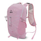 Pink waterproof trail backpack with ventilated back panel and front storage straps