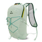 Light green waterproof trail backpack with ventilated back panel and front bungee cord