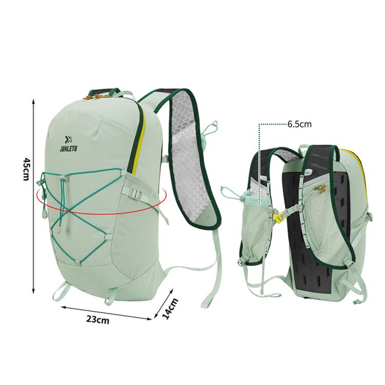 Light green backpack front and side straps with 45cm and 23cm size indicators