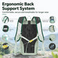Light green backpack with ergonomic back support straps and hydration tube clip
