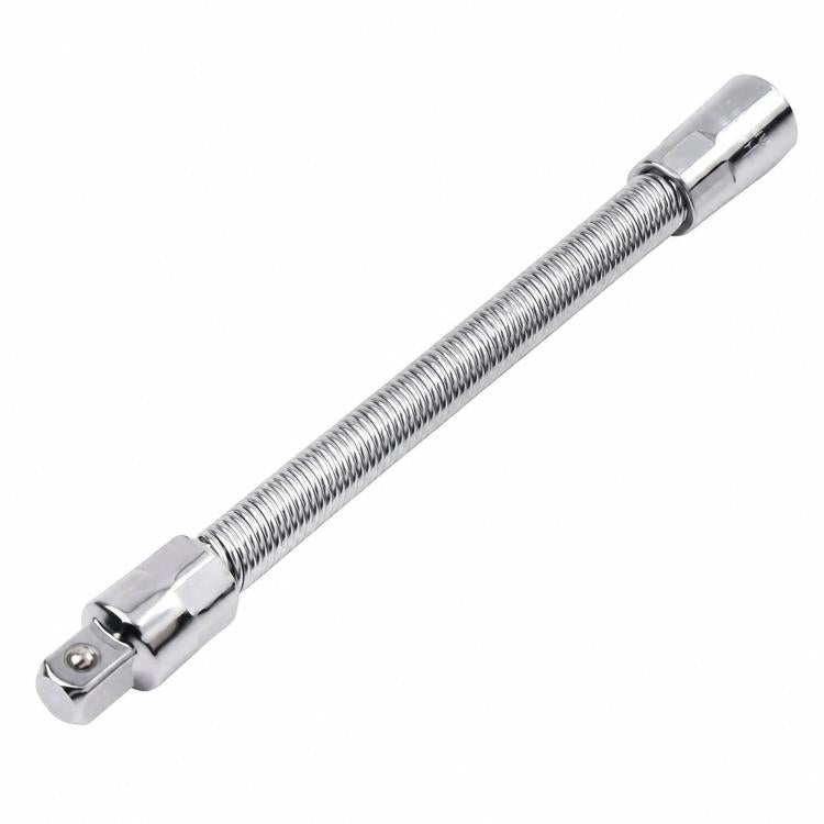 Silver 1/4-inch drive flexible extension bar, spring-steel shaft, socket ends
