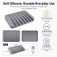 Gray silicone soap dish tray with non-slip ridged base and compact square design