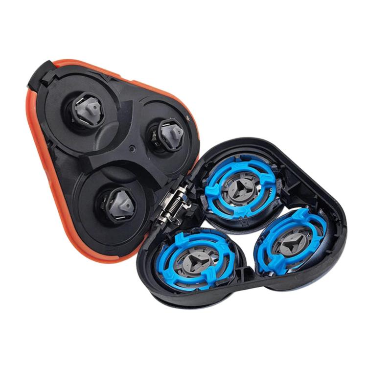 Orange shaver head blade assembly with three blue-ring cutters