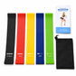 Workout resistance loop bands set with five colored bands, instruction booklet, and pouch
