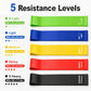Five TPE resistance loop bands in green, blue, yellow, red, and black