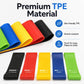 Five colored TPE resistance loop bands: green, blue, yellow, red, and black