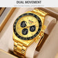 SKMEI gold triple-dial chronograph watch on display with black digital subdials