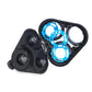 Shaver head retainer cover base with black housing and blue detachable rings