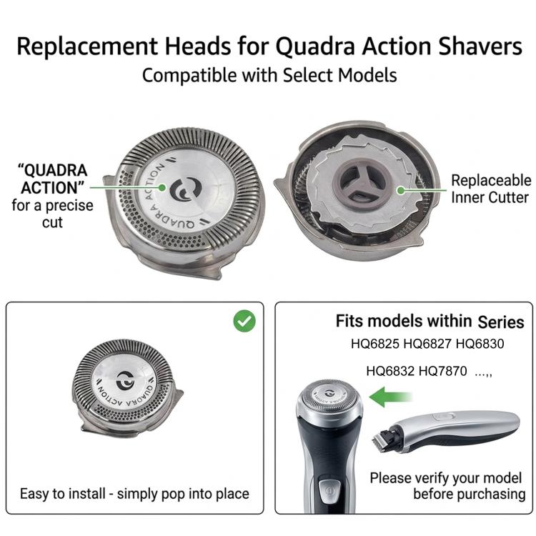 Pair of Philips replacement shaver head blades with inner cutter mounting