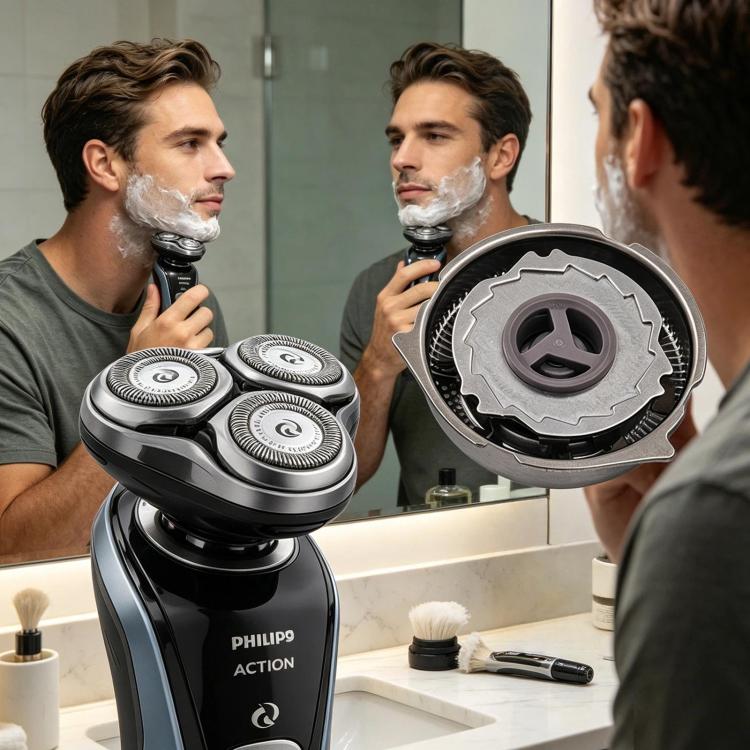 Philips shaver head blade set installed on a shaver