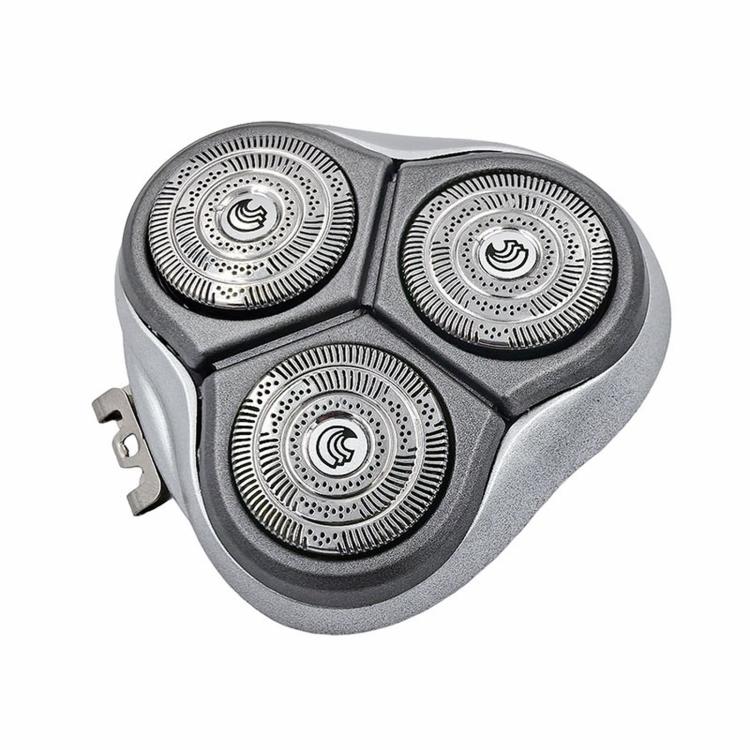 Triple rotary shaver head replacement, three foil discs in dark gray housing