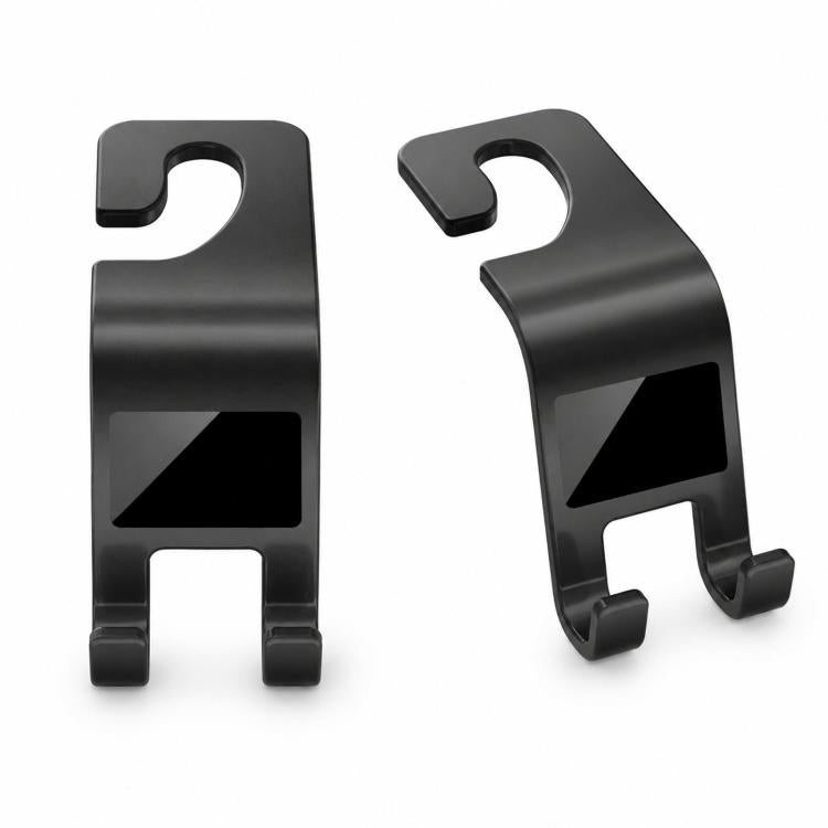 Pair of black ABS headrest hook clips with U-shaped top openings