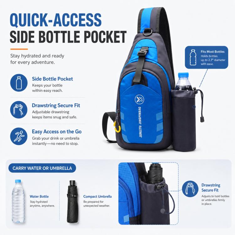 JUNLETU 1028 Outdoor Water Bottle Chest Pack Nylon Waterproof Travel Shoulder Bag