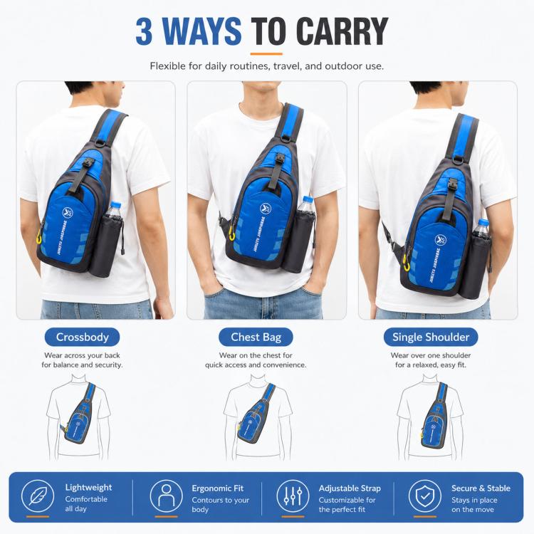 JUNLETU 1028 Outdoor Water Bottle Chest Pack Nylon Waterproof Travel Shoulder Bag