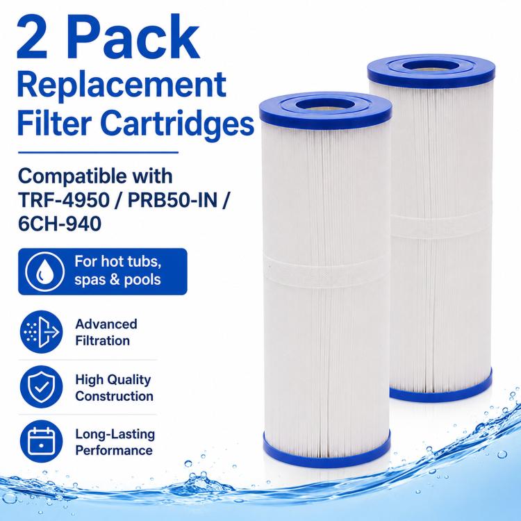 2-pack replacement filter cartridges with white pleated media and blue end caps