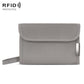 Gray RFID card and coin holder with front flap and side metal clasp