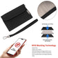 Black RFID card and coin pouch with wrist strap and front flap