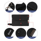 Black RFID card and coin pouch with metal buckle, tape closure, and fabric texture